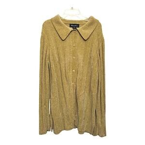Vintage Y2K Denim & Co Chenille Knit Collared Button-up Tan Neutral Cardigan M